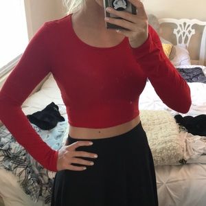 Red, long sleeve crop top